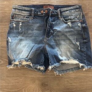 Judy Blue Ripped Jean Shorts - Dark Blue